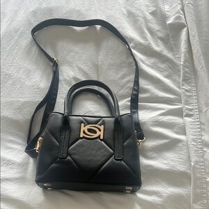 Black Quilted Crossbody Bag with Gold Accents